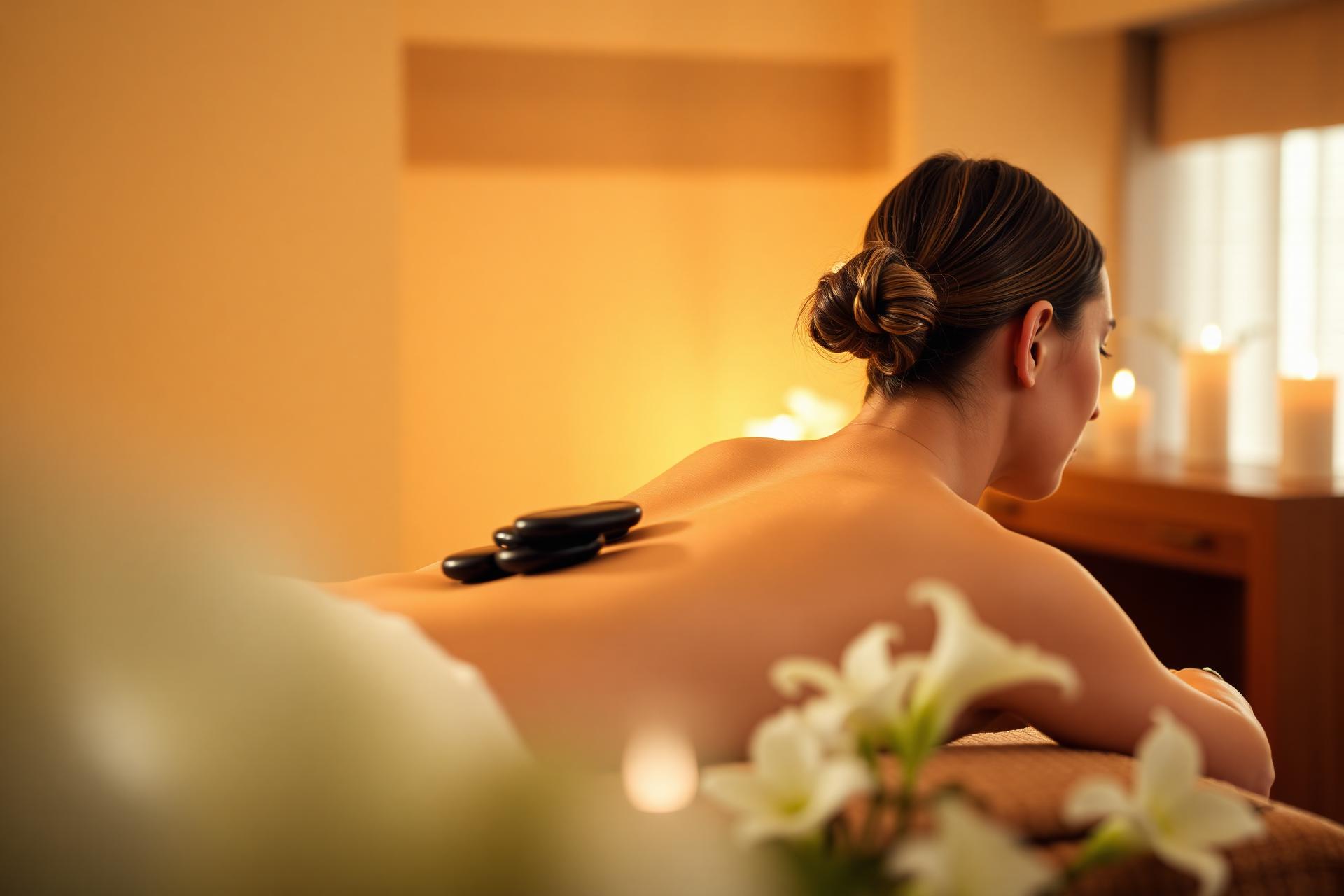 Masāžas procedūra ar karstajiem akmeņiem Your Wellness salonā Rīgā